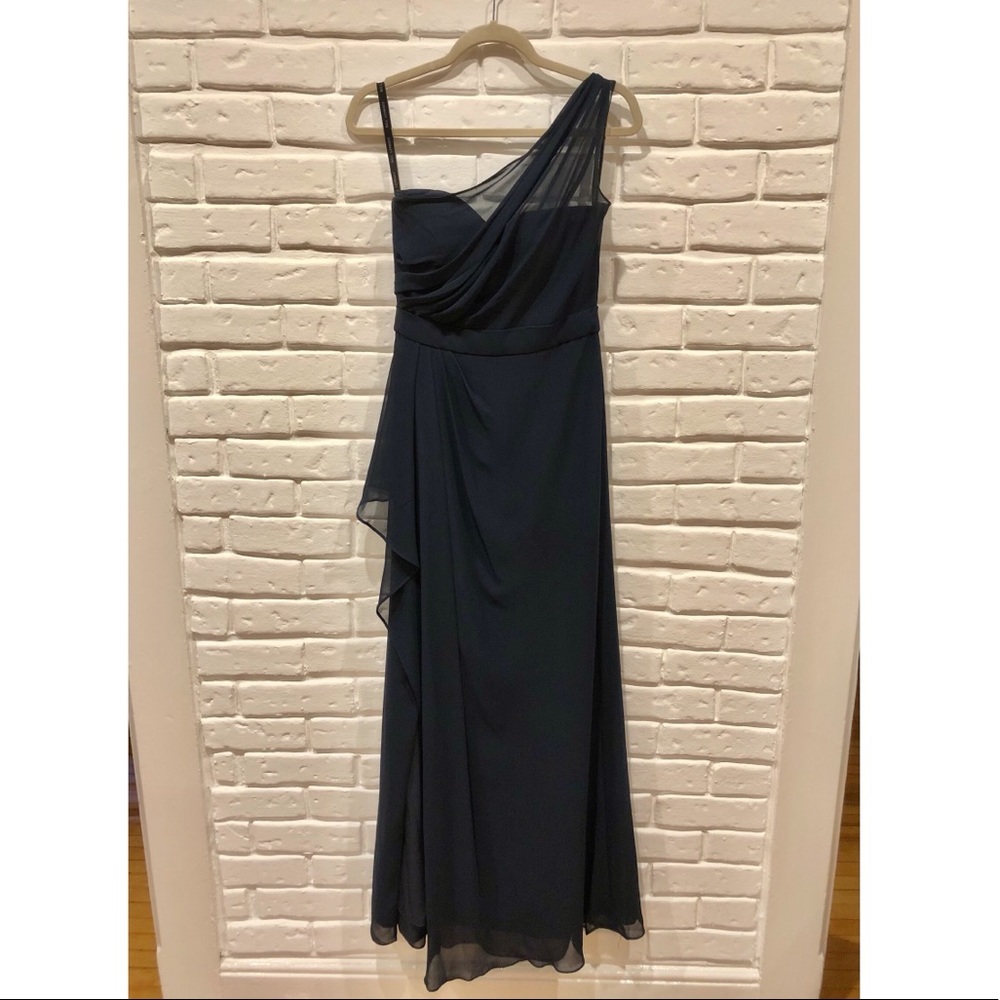 Bill Levcoff Navy one shoulder Bridesmaids dress